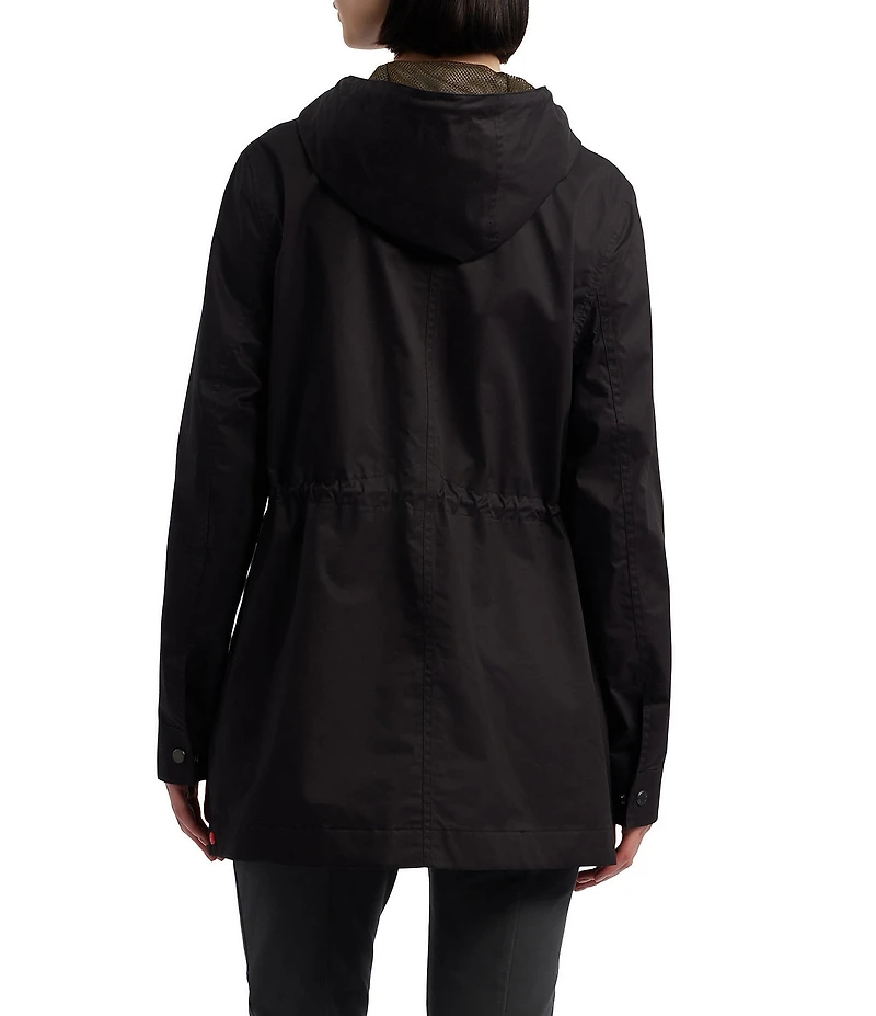 Hunter Adela Cotton Canvas Hooded Neck Adjustable Waist 2-Way Zip Front Rain Jacket