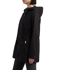Hunter Adela Cotton Canvas Hooded Neck Adjustable Waist 2-Way Zip Front Rain Jacket