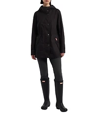 Hunter Adela Cotton Canvas Hooded Neck Adjustable Waist 2-Way Zip Front Rain Jacket