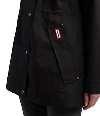 Hunter Adela Cotton Canvas Hooded Neck Adjustable Waist 2-Way Zip Front Rain Jacket