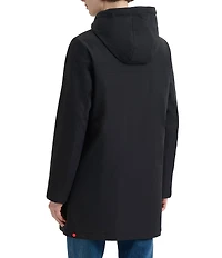 Hunter Billie Canvas Hooded Stand Collar Metal Snap Front Water Resistant Rain Jacket