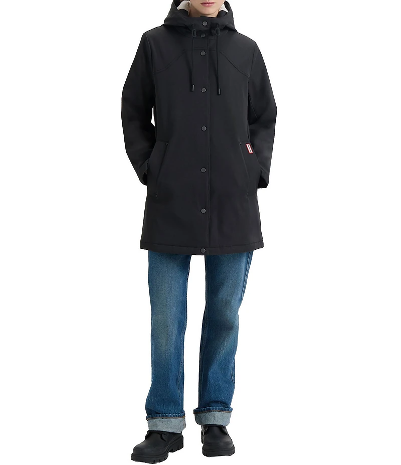 Hunter Billie Canvas Hooded Stand Collar Metal Snap Front Water Resistant Rain Jacket