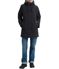 Hunter Billie Canvas Hooded Stand Collar Metal Snap Front Water Resistant Rain Jacket