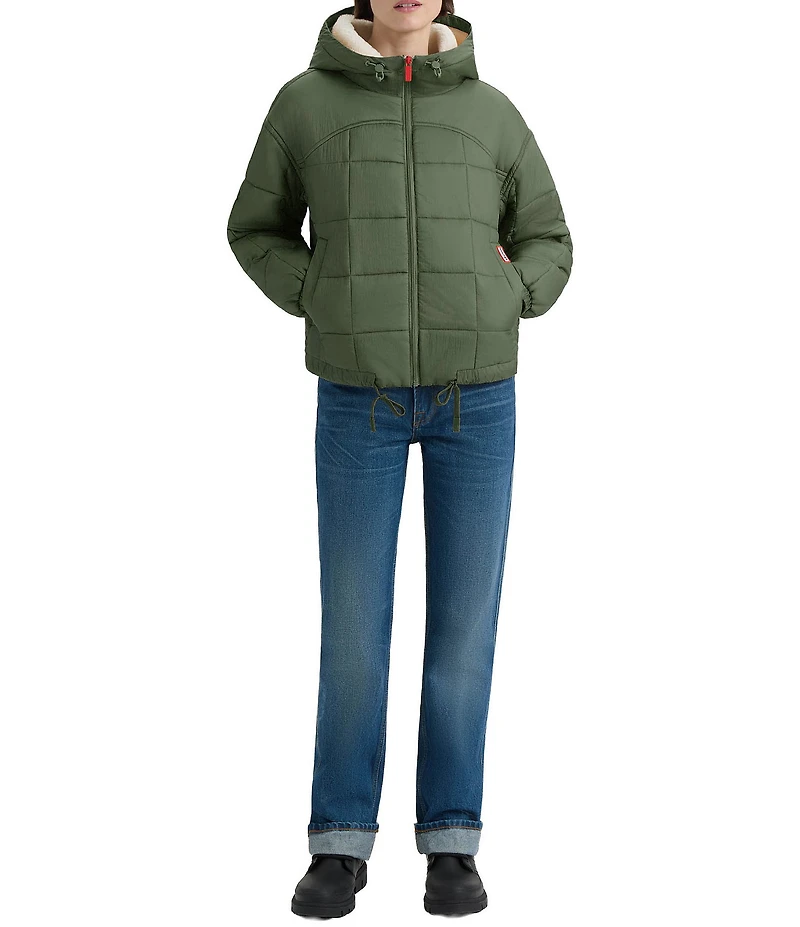 Hunter Camille Soft Sheered Crinkle Hooded Adjustable Drawstring Hem Zip Front Jacket