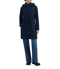 Hunter Kate Novelty Softshell Hooded Cinched Waist Longline Snap Front Rain Coat