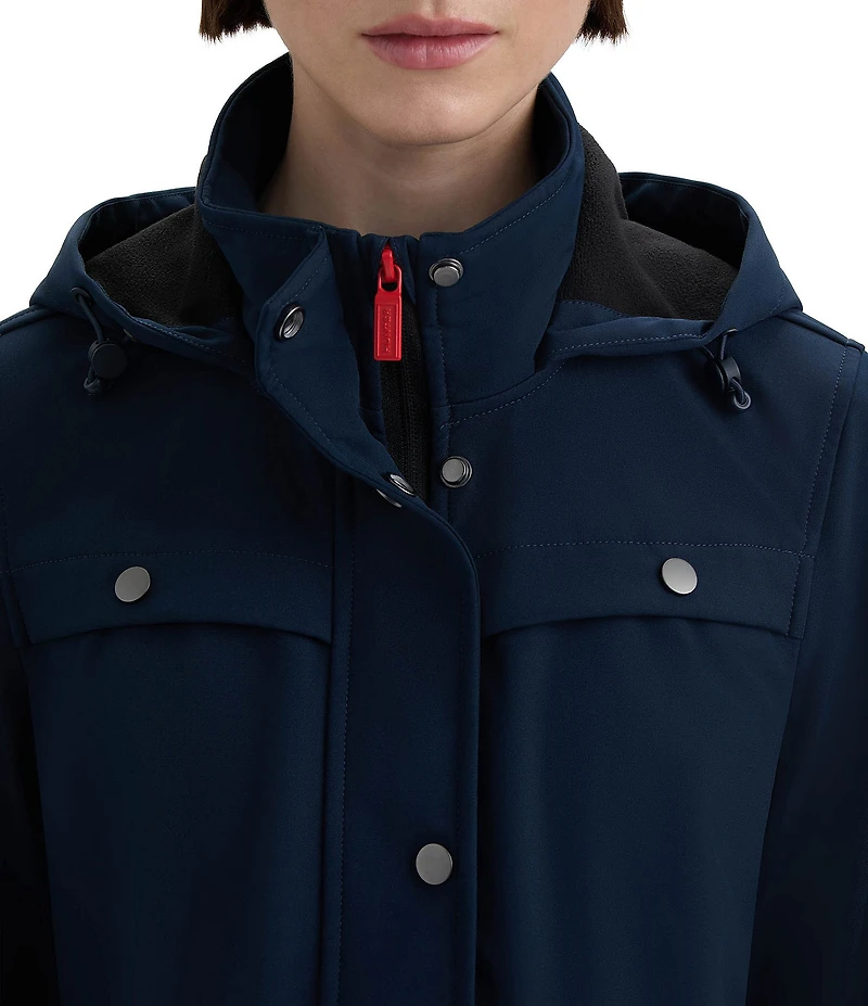 Hunter Kate Novelty Softshell Hooded Cinched Waist Longline Snap Front Rain Coat