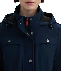 Hunter Kate Novelty Softshell Hooded Cinched Waist Longline Snap Front Rain Coat