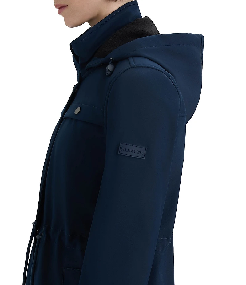 Hunter Kate Novelty Softshell Hooded Cinched Waist Longline Snap Front Rain Coat