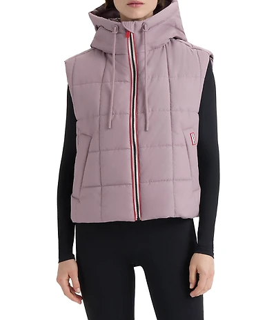 Hunter Lindsey Square Quilted Hooded Neck Sleeveless Pu Coated Zip Front Vest