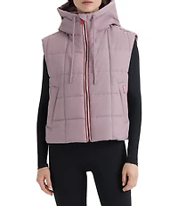 Hunter Lindsey Square Quilted Hooded Neck Sleeveless Pu Coated Zip Front Vest