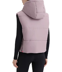 Hunter Lindsey Square Quilted Hooded Neck Sleeveless Pu Coated Zip Front Vest