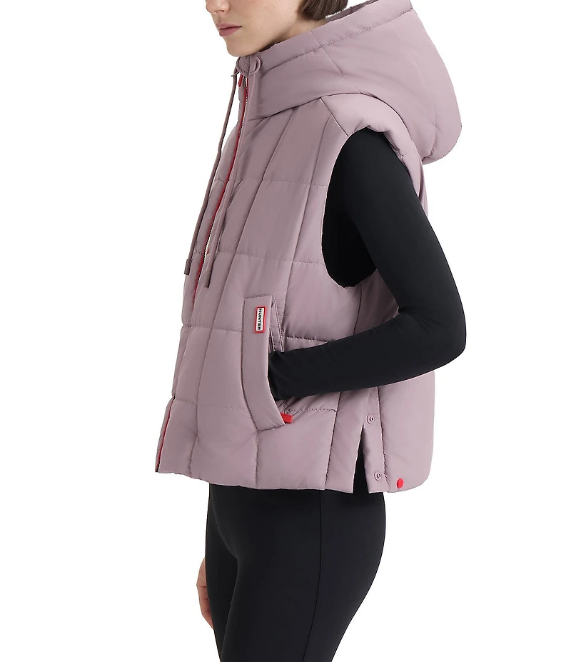 Hunter Lindsey Square Quilted Hooded Neck Sleeveless Pu Coated Zip Front Vest