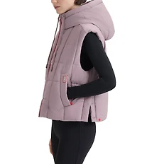 Hunter Lindsey Square Quilted Hooded Neck Sleeveless Pu Coated Zip Front Vest