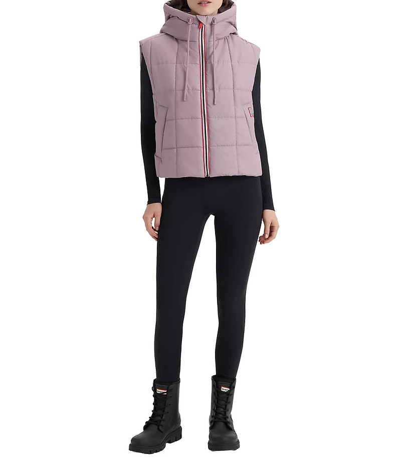 Hunter Lindsey Square Quilted Hooded Neck Sleeveless Pu Coated Zip Front Vest