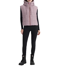 Hunter Lindsey Square Quilted Hooded Neck Sleeveless Pu Coated Zip Front Vest