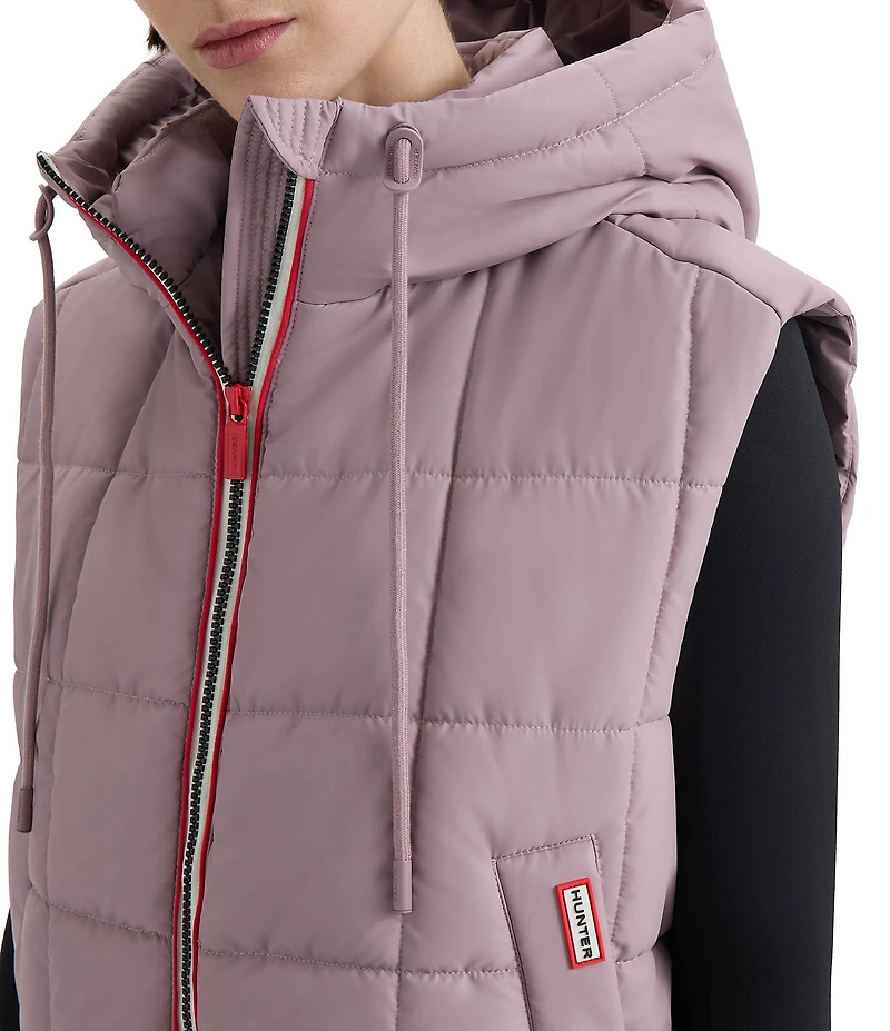 Hunter Lindsey Square Quilted Hooded Neck Sleeveless Pu Coated Zip Front Vest