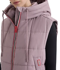 Hunter Lindsey Square Quilted Hooded Neck Sleeveless Pu Coated Zip Front Vest