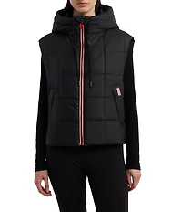 Hunter Lindsey Square Quilted Hooded Neck Sleeveless Pu Coated Zip Front Vest