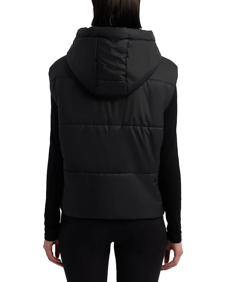 Hunter Lindsey Square Quilted Hooded Neck Sleeveless Pu Coated Zip Front Vest