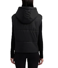 Hunter Lindsey Square Quilted Hooded Neck Sleeveless Pu Coated Zip Front Vest