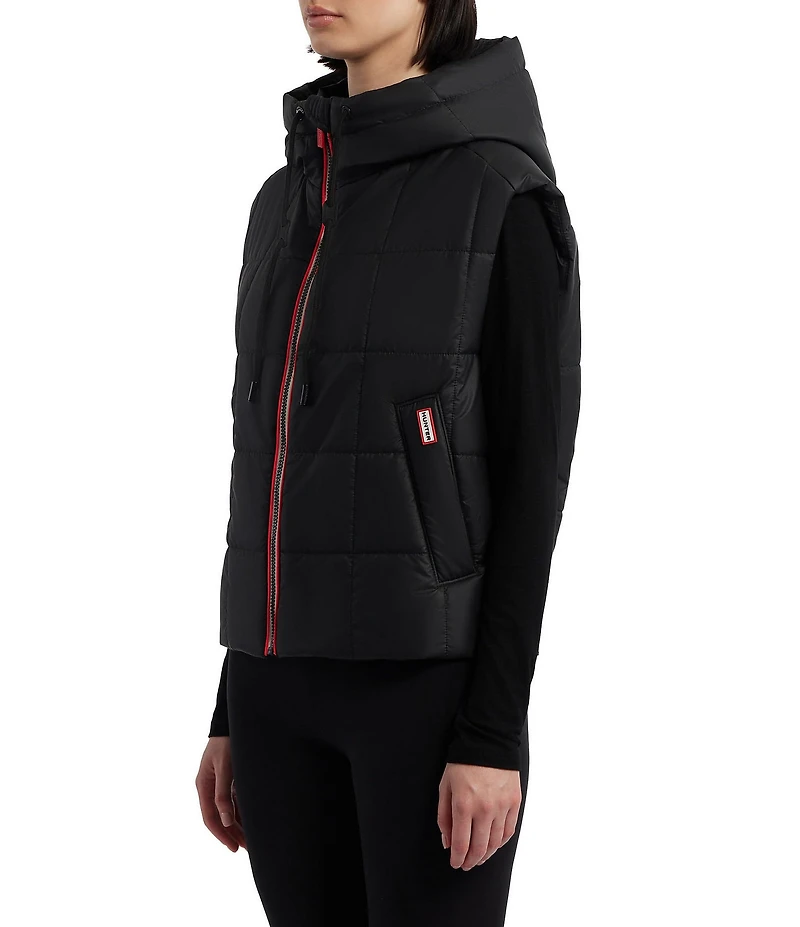 Hunter Lindsey Square Quilted Hooded Neck Sleeveless Pu Coated Zip Front Vest