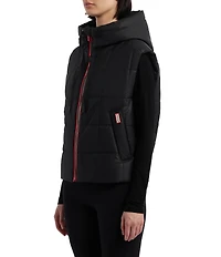 Hunter Lindsey Square Quilted Hooded Neck Sleeveless Pu Coated Zip Front Vest