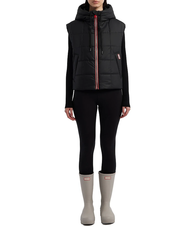 Hunter Lindsey Square Quilted Hooded Neck Sleeveless Pu Coated Zip Front Vest