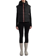 Hunter Lindsey Square Quilted Hooded Neck Sleeveless Pu Coated Zip Front Vest