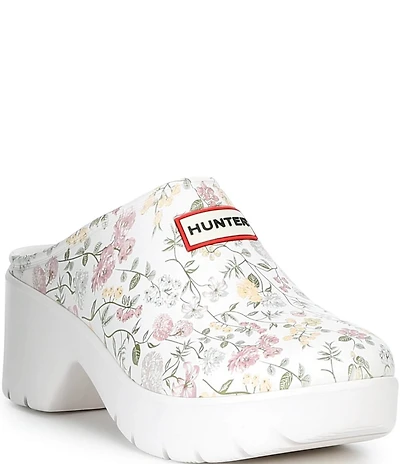 Hunter Women's Anika Water-Resistant Floral Platform Block Heel Clogs