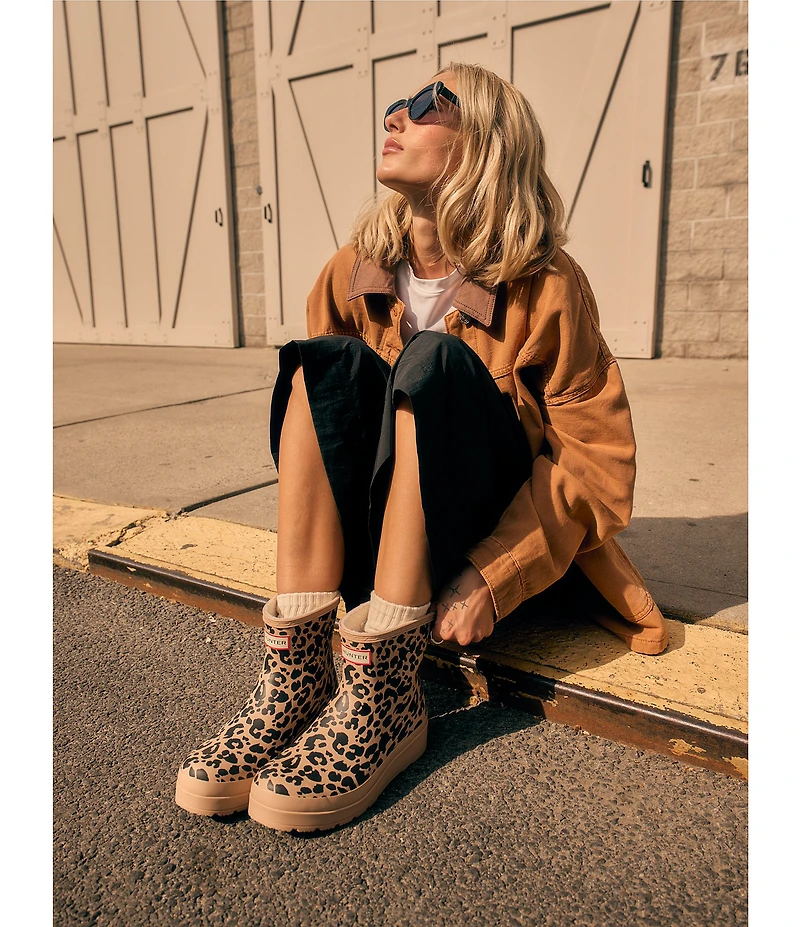 Hunter Women's Play Short Leopard Print Rain Boots