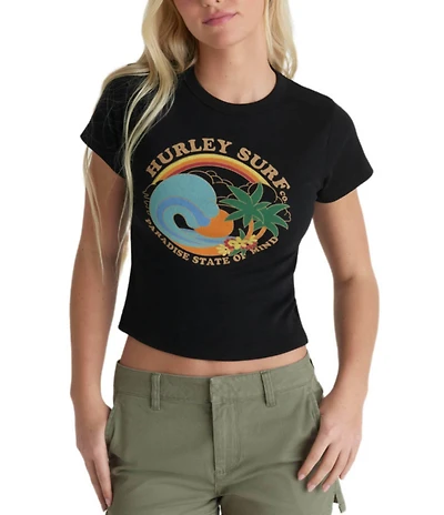 Hurley Ashbury Short Sleeve Baby Rib Knit Crop T-Shirt