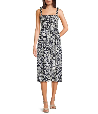 Hurley Beach Club Mixed Media Printed Sleeveless Midi Dress