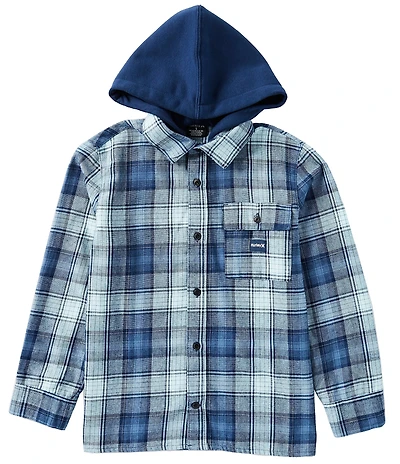 Hurley Big Boys 8-20 Long Sleeve Hooded Plaid Flannel Shirt Jacket