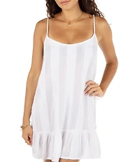 Hurley Dobby Gauze Stripe Scoop Neck Mini Dress Swim Cover-Up