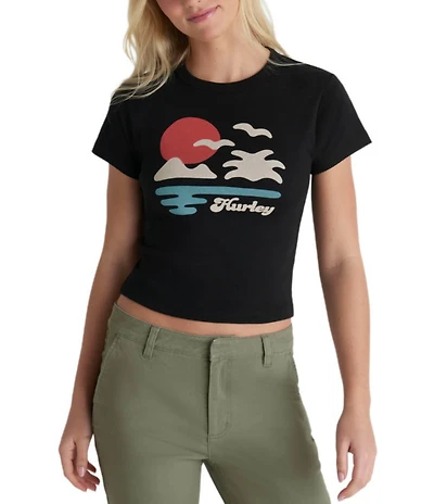 Hurley El Dorado Short Sleeve Cropped Graphic Baby Rib Knit T-Shirt
