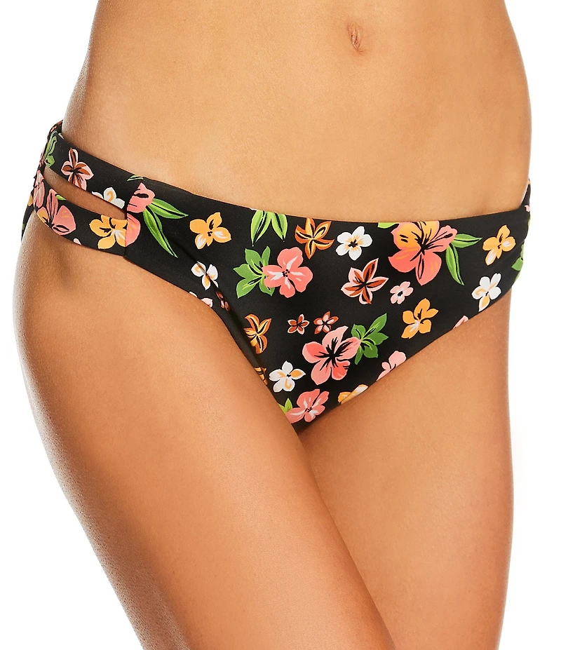 Hurley Hibiscus Dream Floral Side Fixed Straps Moderate Hipster Swim Bottom