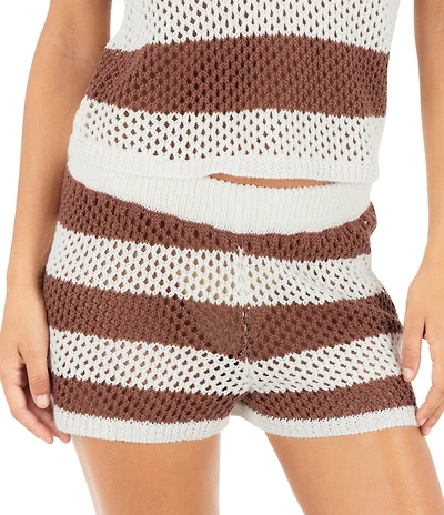 Hurley Knit Strip Crochet Elastic Waist Swim Cover-Up Shorts