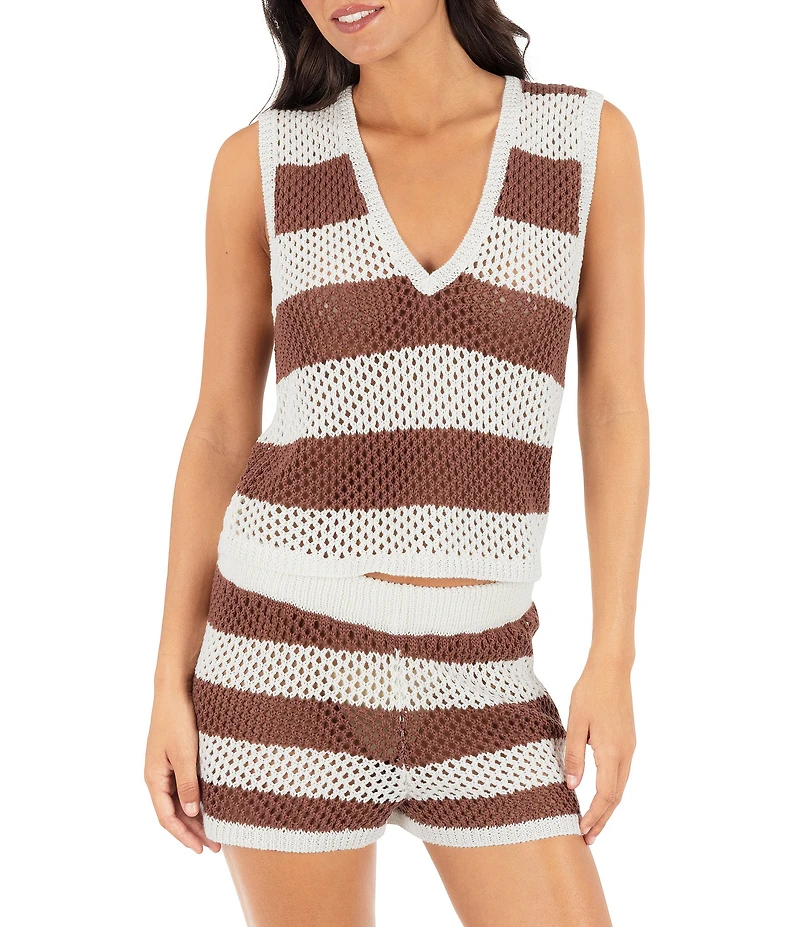 Hurley Knit Strip Crochet Elastic Waist Swim Cover-Up Shorts