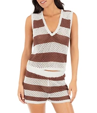 Hurley Knit Strip Crochet Elastic Waist Swim Cover-Up Shorts