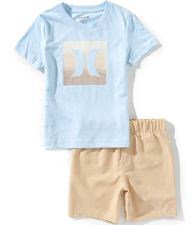 Hurley Little Boys Short-Sleeve Icon Graphic Knit T-Shirt & Solid Twill Shorts Set