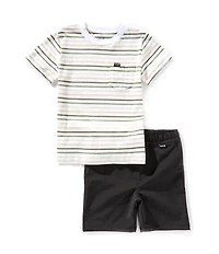 Hurley Little Boys Short Sleeve Stripe T-Shirt & Twill Shorts Set