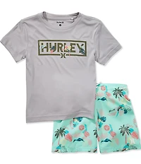 Hurley Little Boys Short Sleeve Parrot Paradise Swim 2-Piece Set