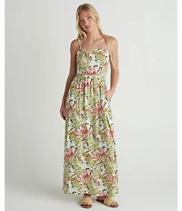 Hurley Malibu Sleeveless Tropical Floral/Leaf Print Long Dress