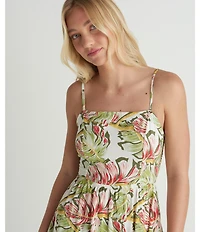 Hurley Malibu Sleeveless Tropical Floral/Leaf Print Long Dress