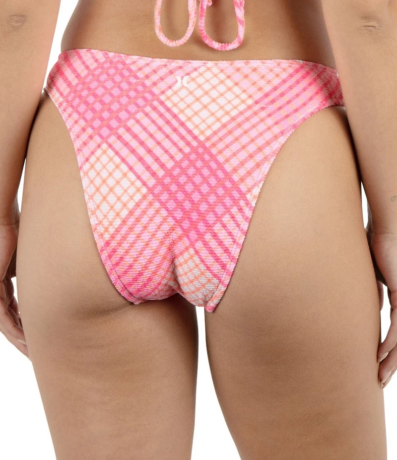Hurley Ombre Plaid Scoop Waist Cheeky Swim Bottom