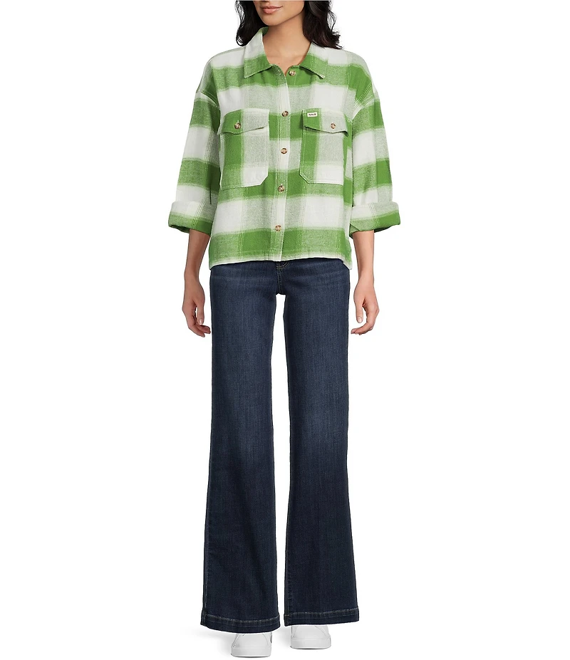 Hurley Roam Long Sleeve Plaid Flannel Boxy Shirt