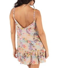Hurley Scenic Sunset V-Neck Ruffle Hem Dress Swim Cover-Up