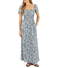 Hurley Short Sleeve Allover Floral Print Meadow Maxi Dress