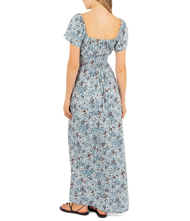 Hurley Short Sleeve Allover Floral Print Meadow Maxi Dress