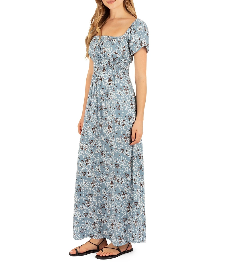 Hurley Short Sleeve Allover Floral Print Meadow Maxi Dress